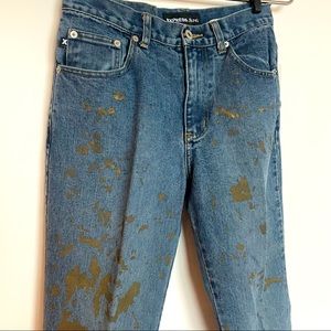 Vintage Mom Jeans Straight Leg 90s Gold Splatter Art express bleus size 5/6